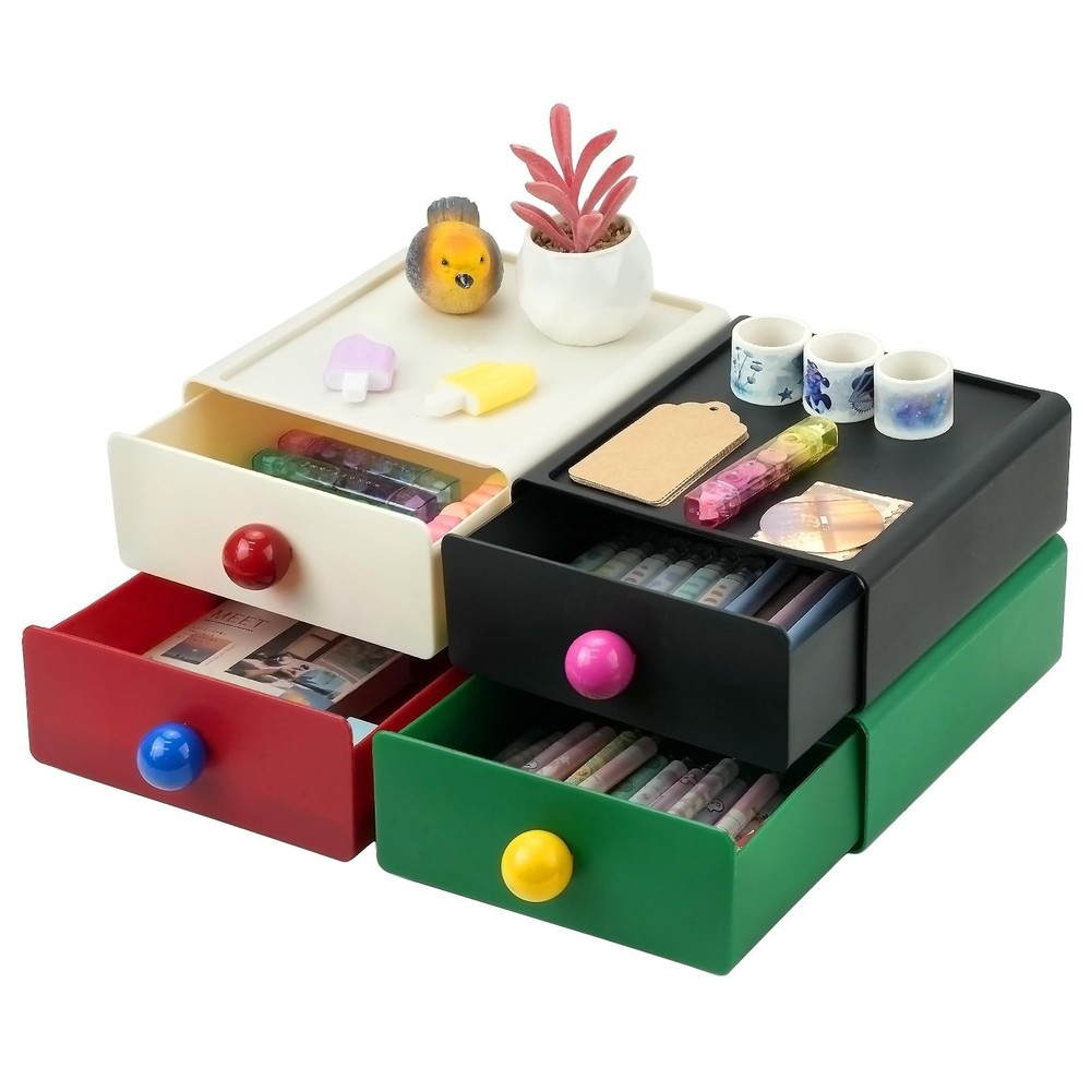 4Pcs Desk Organizer, FHDUSRYO Stackable Desktop Storage Box with Drawer, Larg...