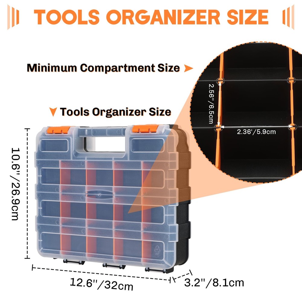 Small Parts Organizer 3 Pack | Storage Case Tools Box 34-Compartments Double ...