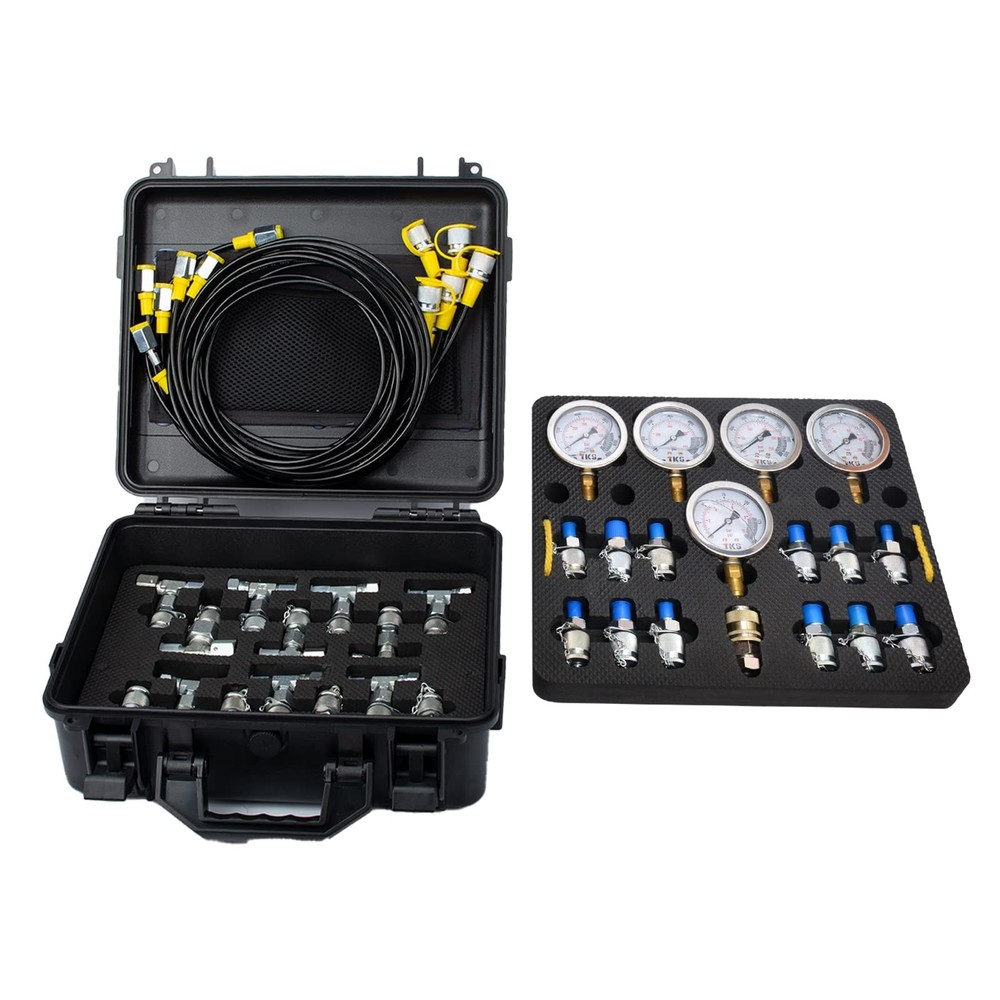 Hydraulic Pressure Test Kit for Excavator, Includes 13 Couplings & 14 Tee Con...