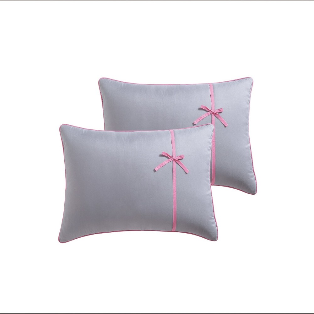 2 Full Size VCNY Pink & Gray Pillow Shams with bow, ** Does Not Include Pillows