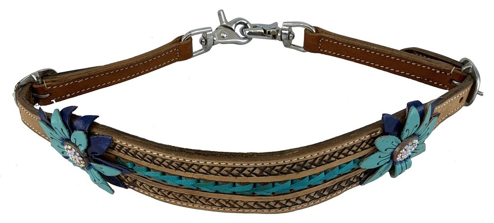 Showman 3D Teal Flower Leather Wither Strap