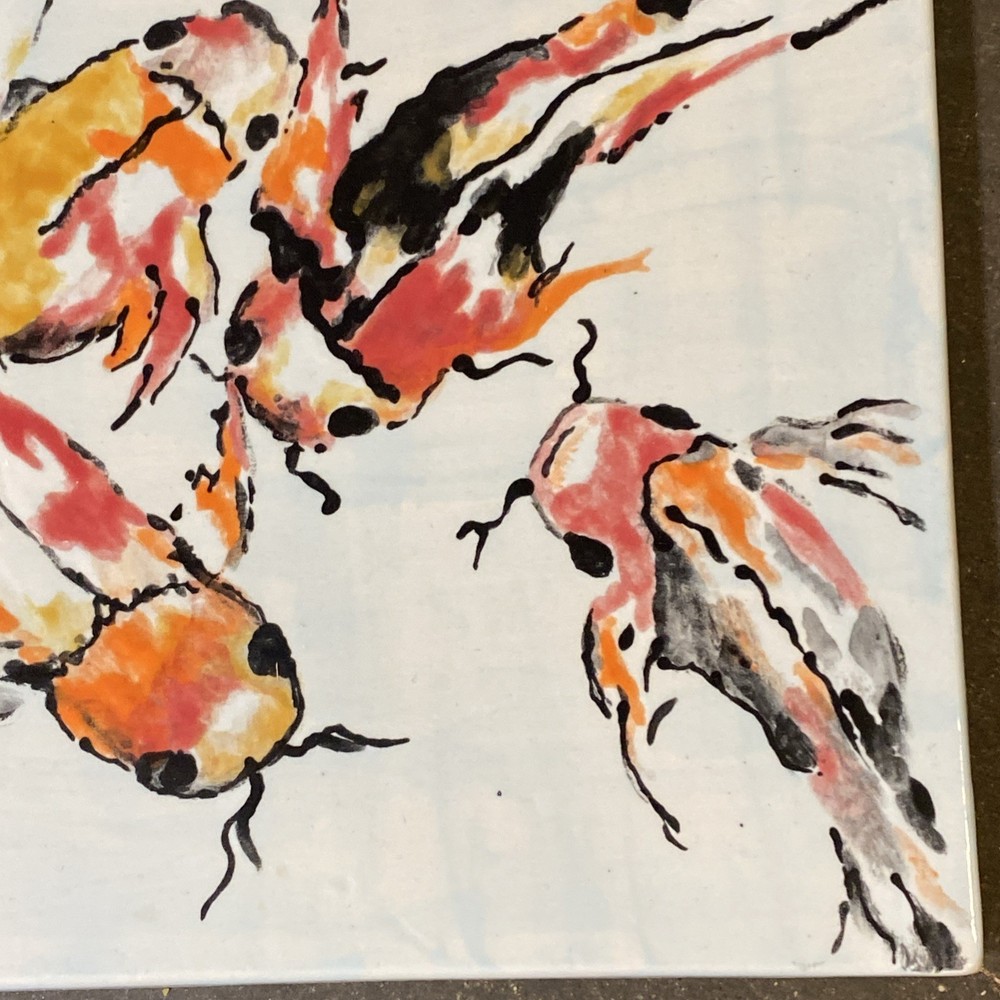 Koi fish hand painted decorative tile