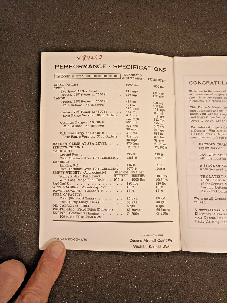 1966 Cessna Model 150 Owner's Manual