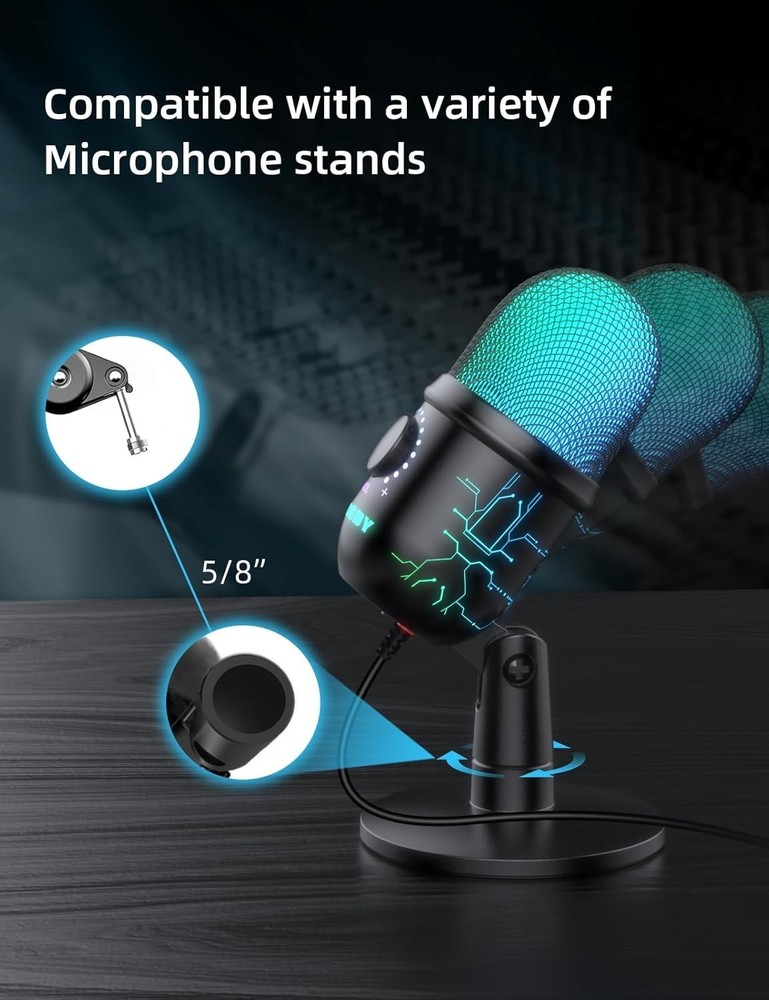 Dynamic RGB USB Microphone for Gaming & Streaming - Mute Function & Monitoring
