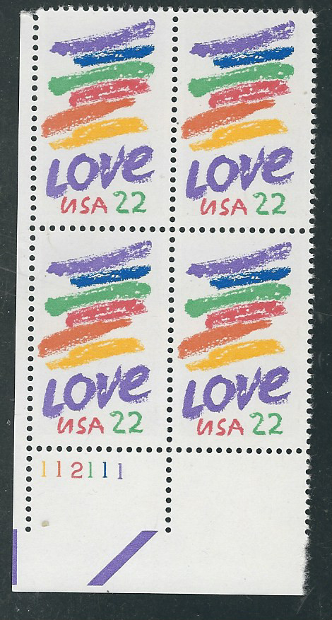 Scott  #2143... 22 Cent.... LOVE....Plate Block