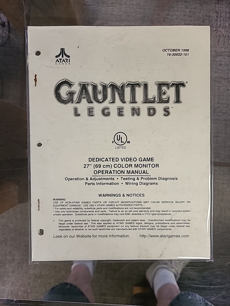 Gauntlet Legends Atari Arcade Manual