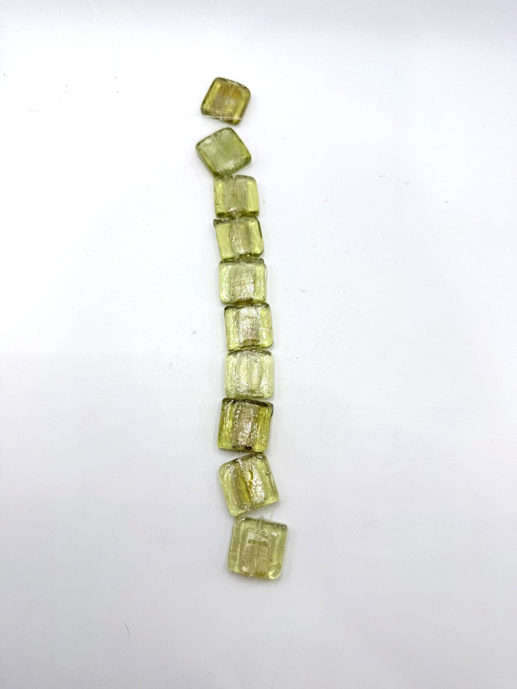 Lemon 20mm Square  Silver Foil Lampwork Beads   10 Beads/Strand
