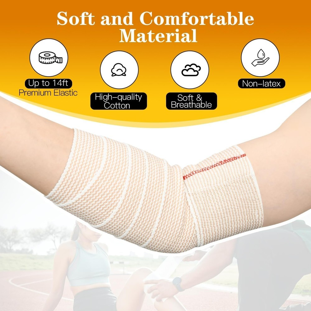 6 Pack 4" Premium Elastic Bandage Wrap, Reusable Hook and Loop Compression Wrap