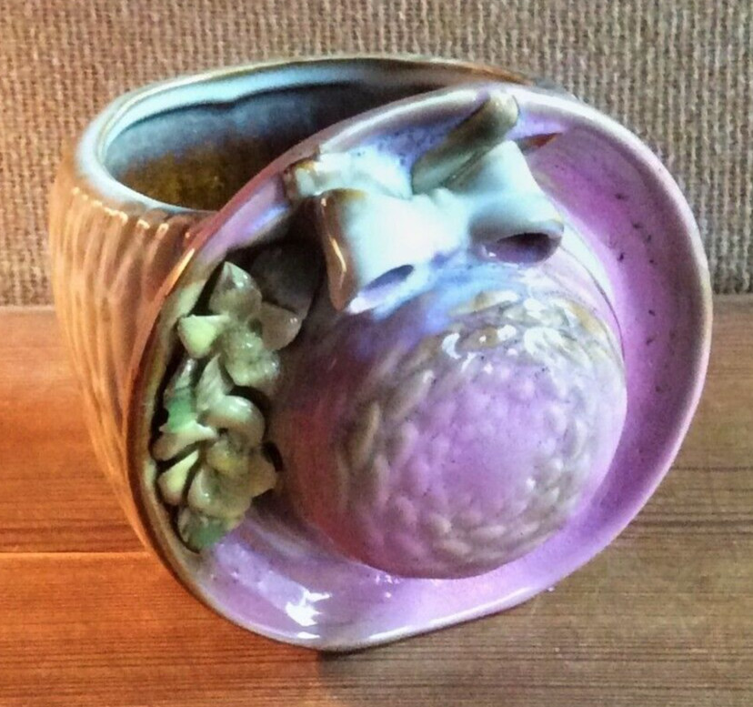 Ceramic Bonnet Hat Planter Pot Pink With Bow Unique Gift Idea