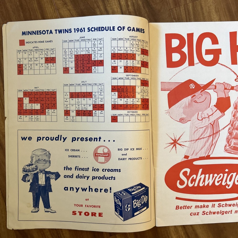 1961 Minnesota Twins First Home Game Series Program v Senators - Scored