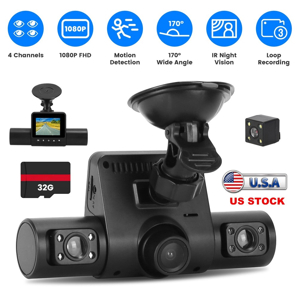 1080P Front And 480P Rear 4 Channel Dash Camera With Loop Recording Features