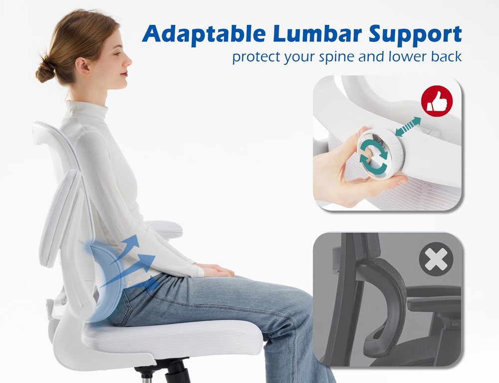 Ergonomic Office Chair Adjustable Lumbar Support Mesh Comfy Flip up Armrests