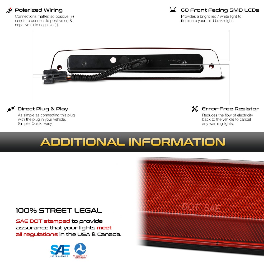 Full LED Chrome Third Brake Tail Cargo Light For 1994-2001 Ram 1500 2500 3500