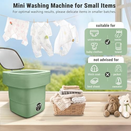 Folding Washer With Drain Pipe & Spin Basket 3 Cleaning Modes Blue Light