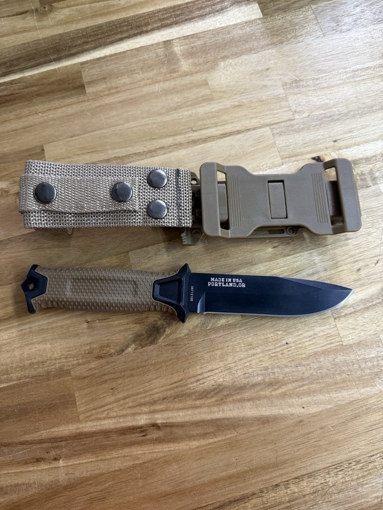 Gerber Strongarm Fixed Blade Fine Edge Knife Modular MOLLE Sheath - Coyote Brown