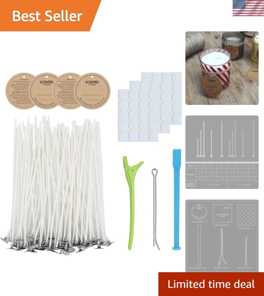 Candle Wick Kit: 60 Cotton Wicks + Essential Tools for Perfect Candles