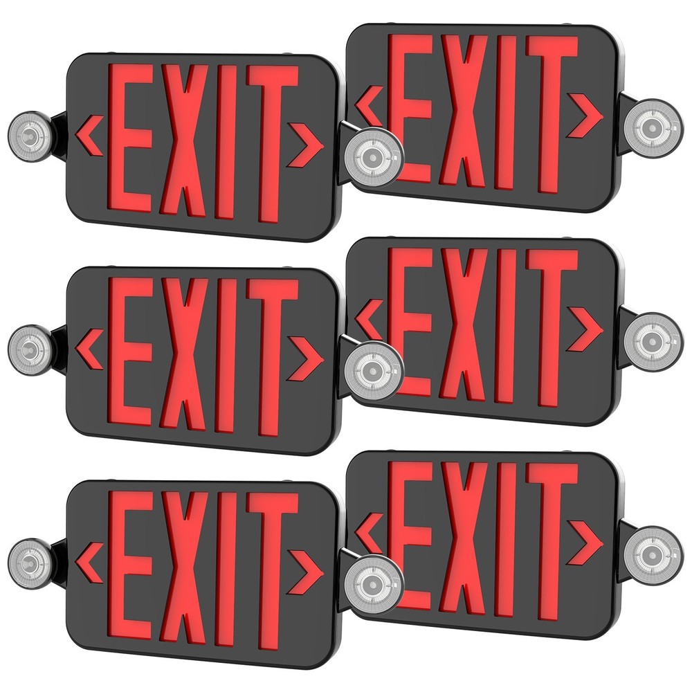 6Pack Red LED Exit Sign, UL-Listed Emergency Light - Dual LED Lamp ABS Fire