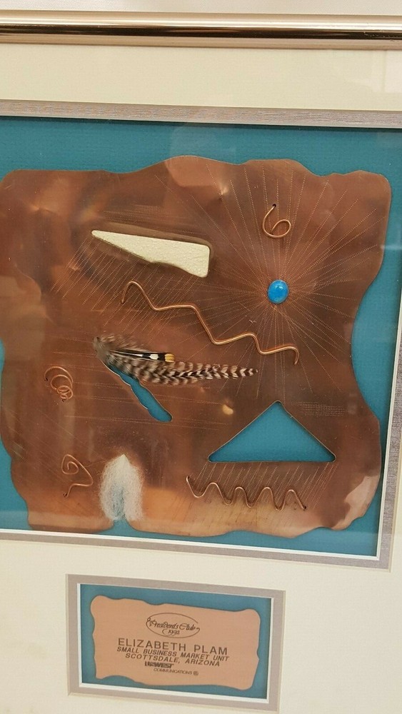 SANDO GEORGE WRIGHT SANDERS COPPER ARTWORK SOUTHWESTERN BORDER FRAMED SIGNED