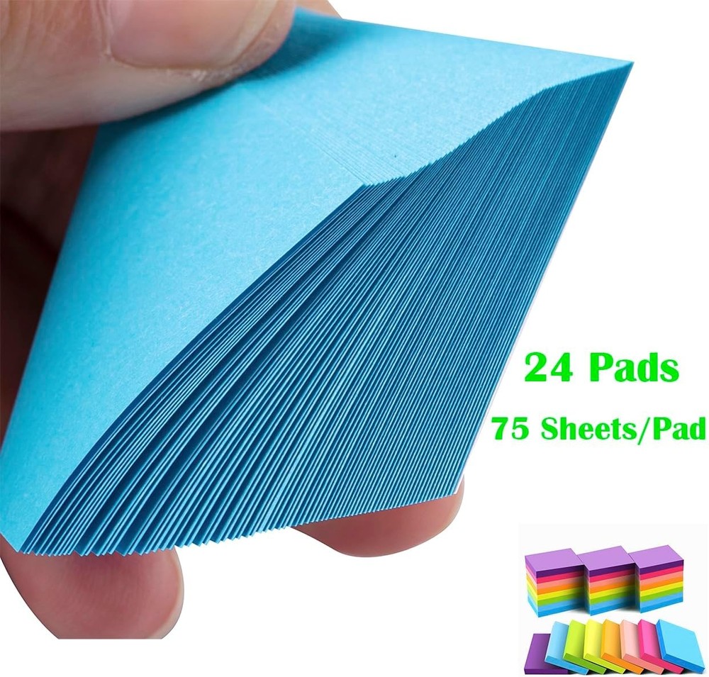 Mini Stiy Notes Inches, Bright Colors Self-Sti Pads,75 Sheets/Pad,