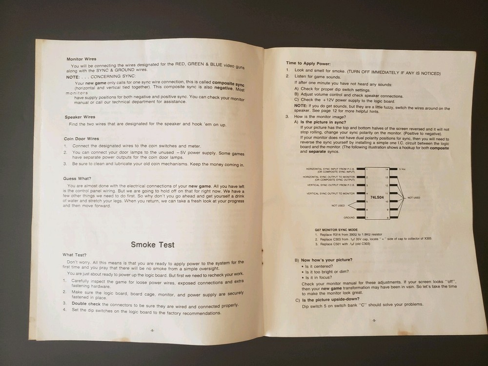 Original Capcom Final Fight Arcade Game Kit Instruction Manual