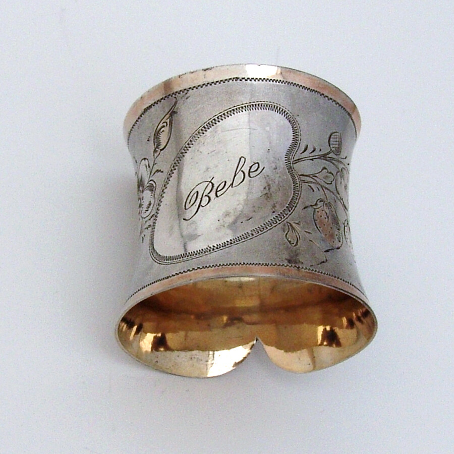 Collar Form Engraved Napkin Ring Gilt Matte 800 Silver Mono Bebe