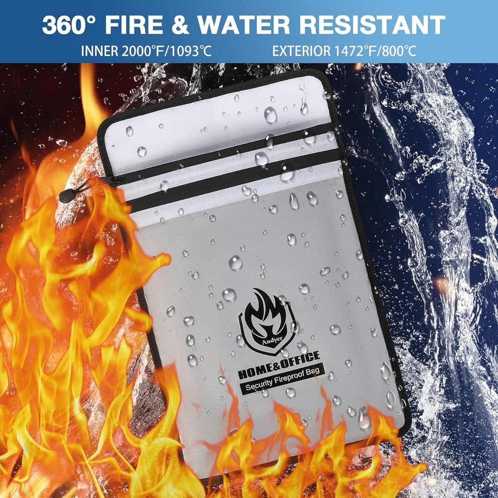 Durable Two-Pocket Fireproof Document Bag 2000℉ - Secure and Portable Organizer