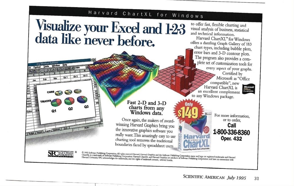 Vintage 1995 Harvard ChartXL Advertisement For Windows Excel Data Visualization