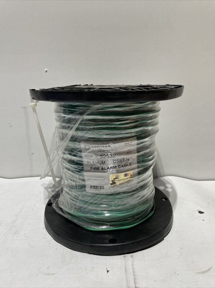 Comtran 32532 14 AWG Solid Bare Copper Green Plenum Fire Alarm 1000 Ft