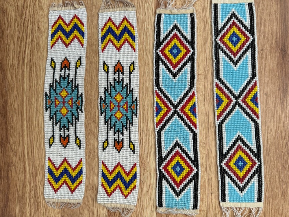 4-Mini Multicolor Patterned Beaded Strip Native American Design APPROX 10" x 2”
