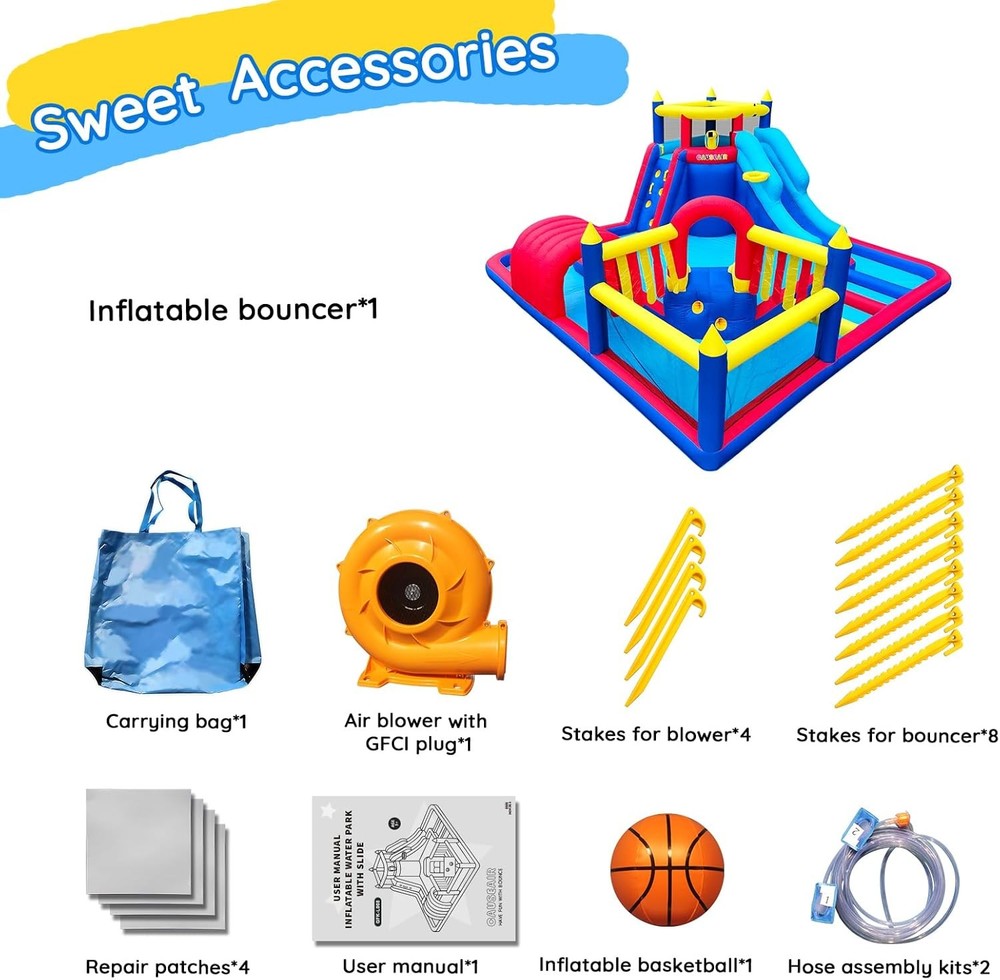 Water Slide Park 15x15FT Inflatable Splash Pool Castle