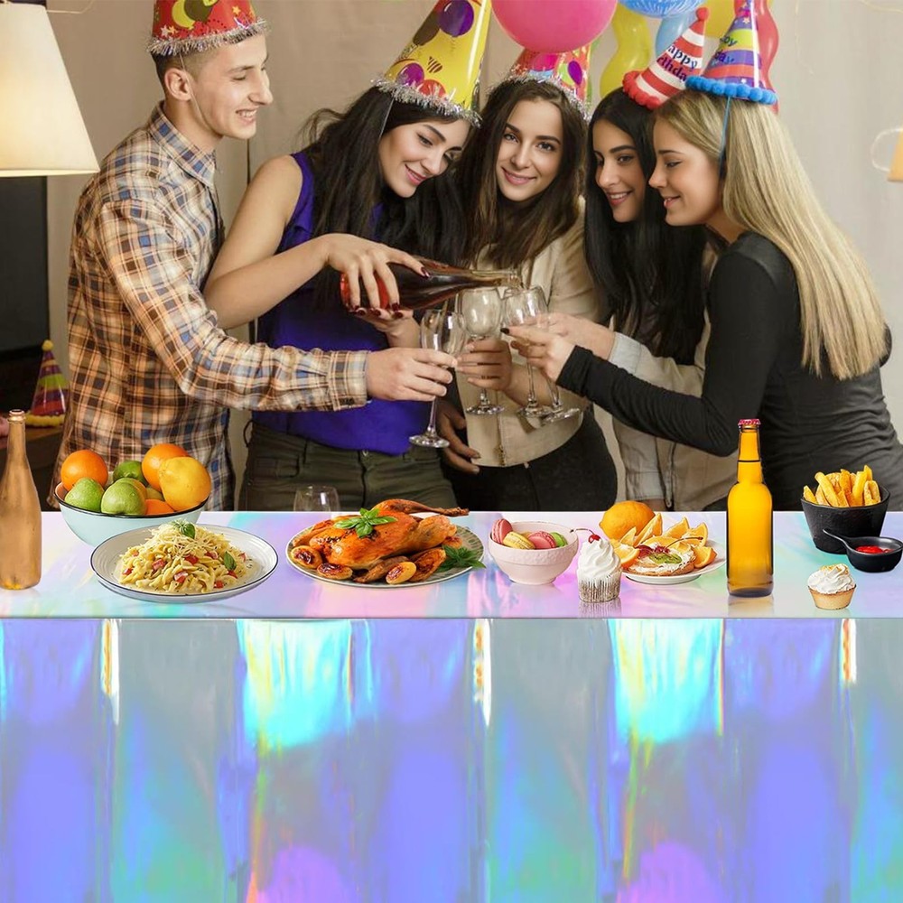 LabZhang 4 Pack Iridescent Plastic Tablecloth, Rectangular Disposable Tablecl...