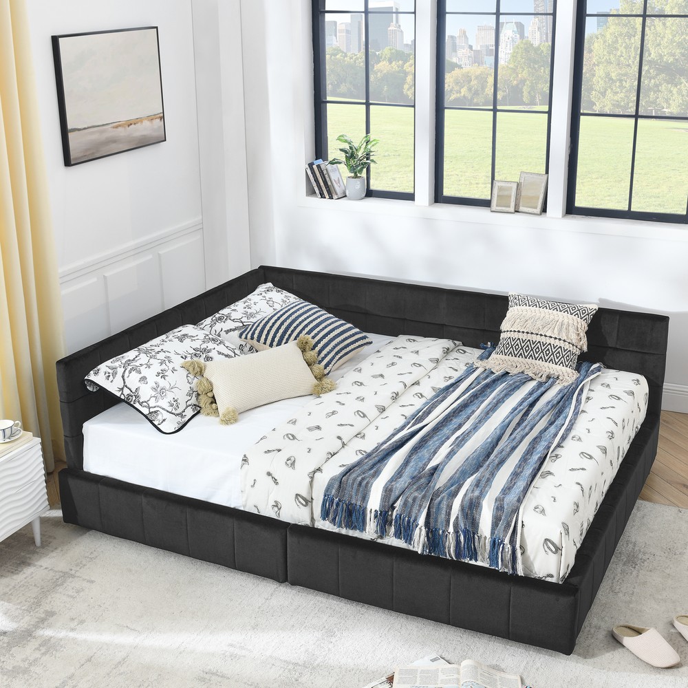Queen Size Storage Upholstered Tufted Bed Frame, Sofa Bed Frame with Comfortable