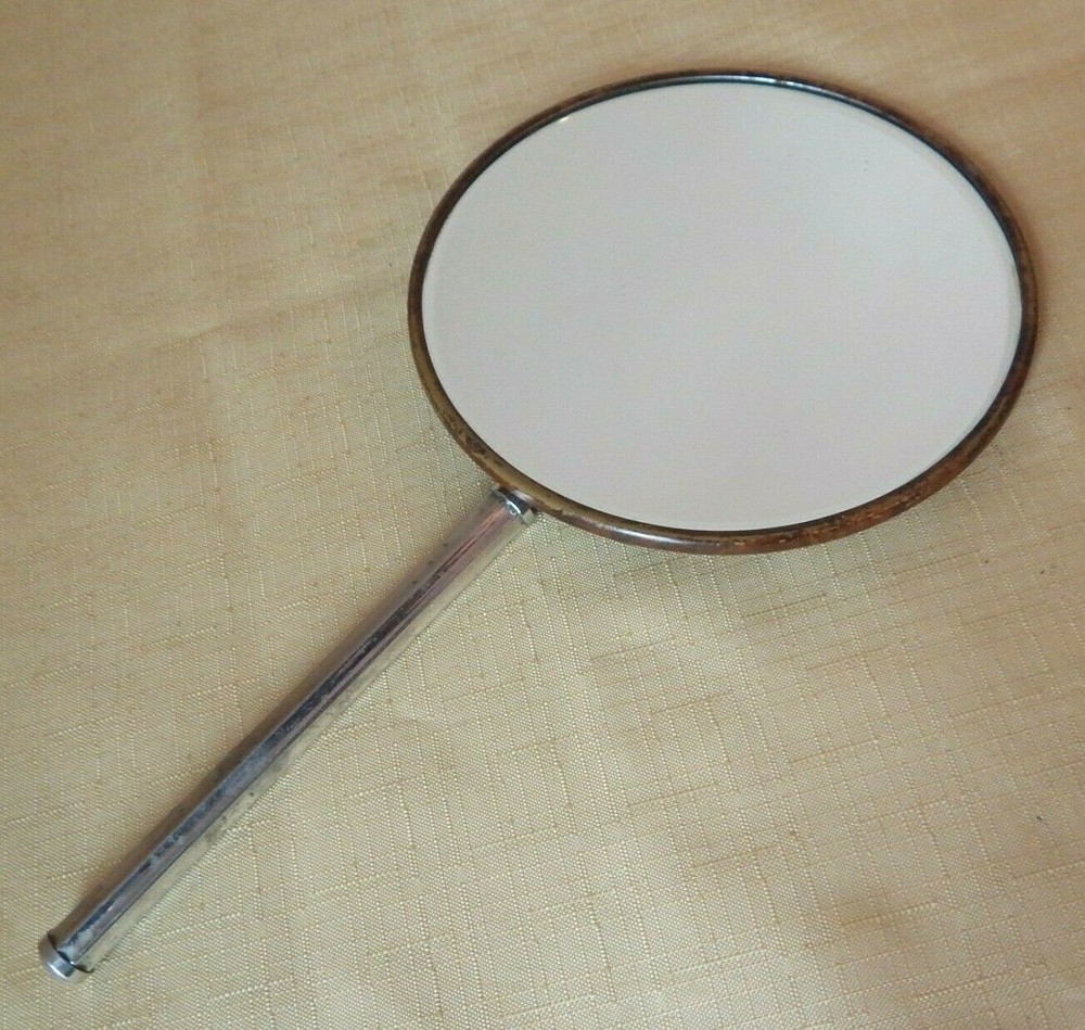 VTG Mid-1900’s Round Vanity Mirror With Folding Handle & Celluloid Back GUC