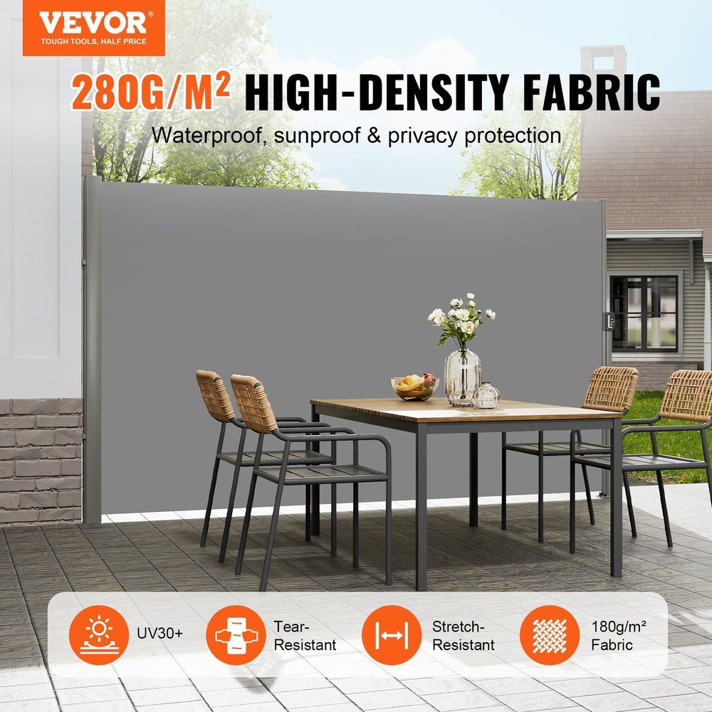 Retractable Side Awning 63''x118'' Aluminum Rust-Proof Outdoor Privacy Screen