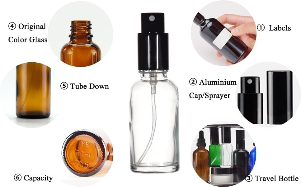 Refillable Fine Mist Spray Bottles - 1oz Capacity