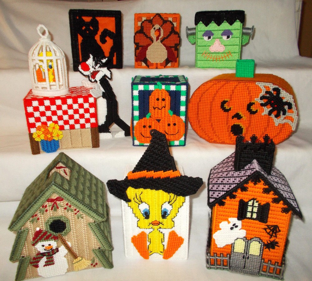 Handmade Plastic Canvas Tissue Boxes, Group 1 (Toppers / Covers)