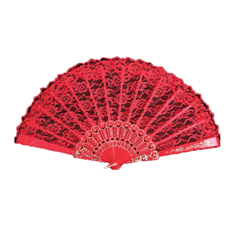 Decorative Lace Folding Fan Plastic Material 23cm Folded 43cm Opened Size