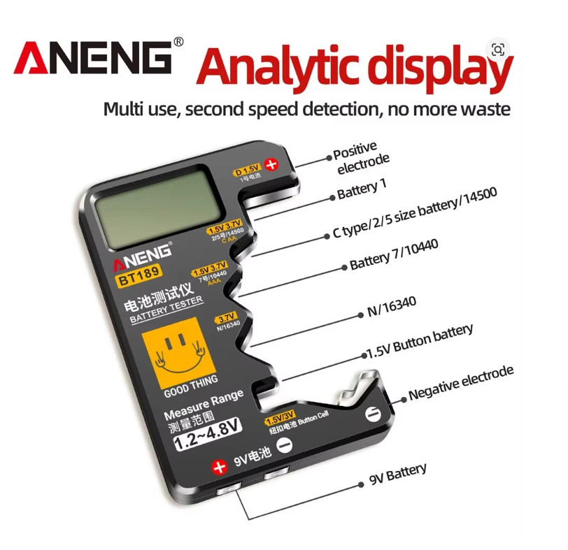 Universal Battery Tester LCD AA AAA C D 9V Button Cell Checker Tool