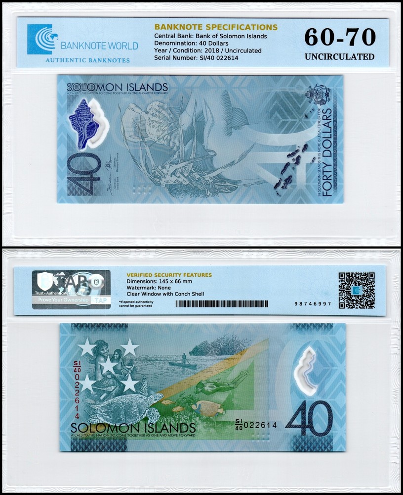 Solomon Islands 40 Dollars, 2018, P-37, UNC Commemorative Polymer, Authenticated