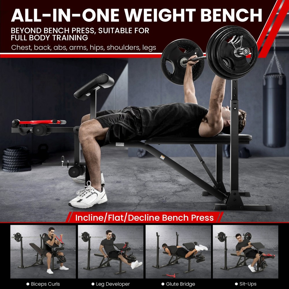 Adjustable Weight Bench Set 900LBS Multi-functional Bench Press Set w/Squat Rack