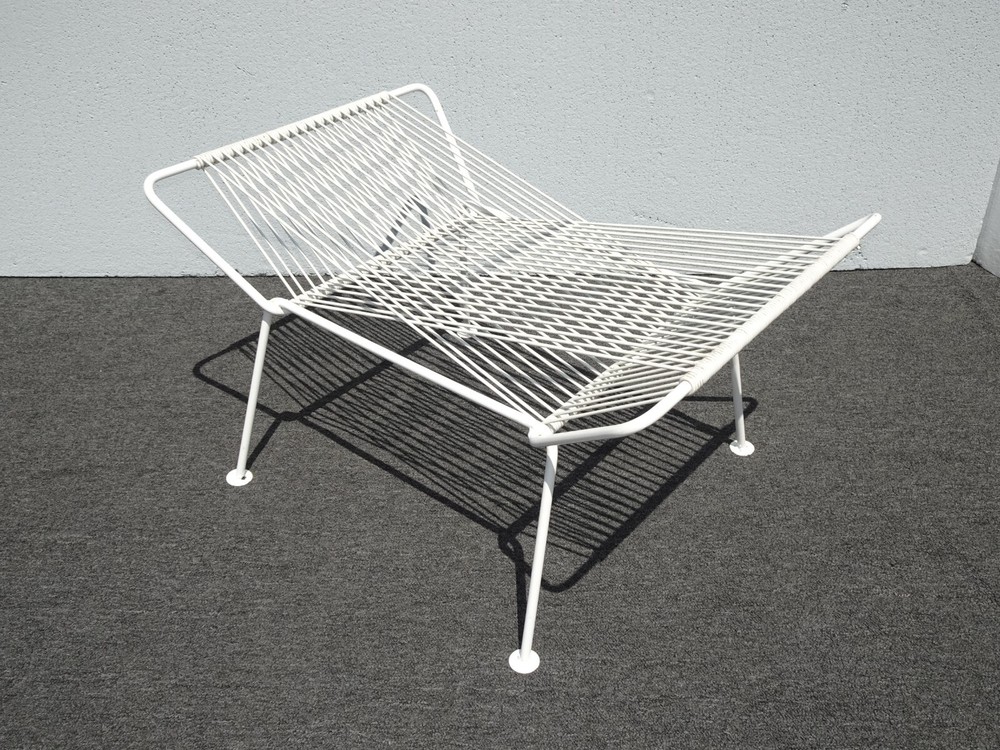 Vintage Mid Century Modern White Rubber Webbed Bench