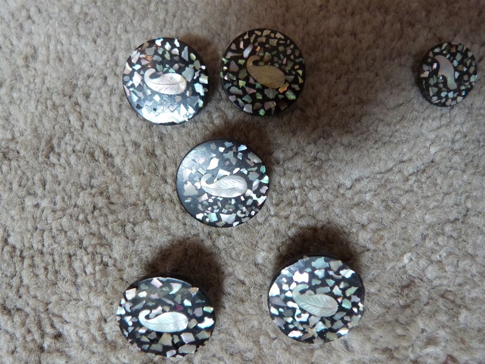 VTG matching composition abalone flake confetti leaf button lot diff sizes #101