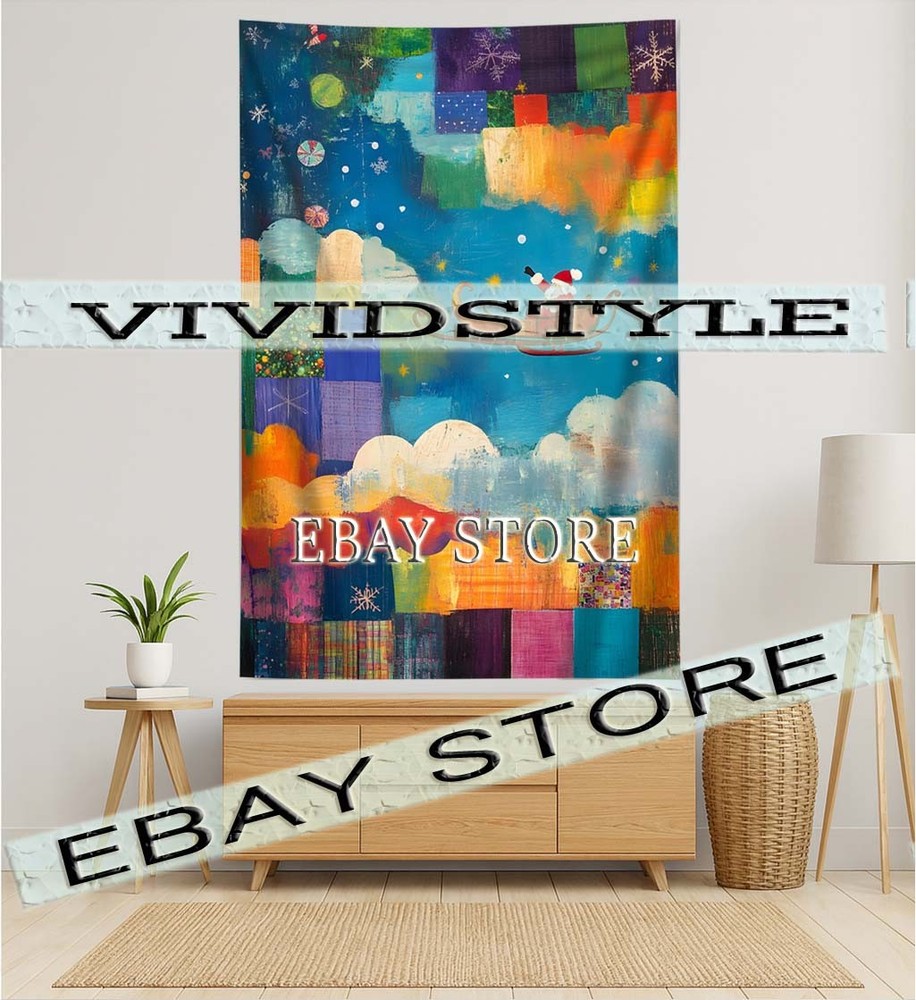 Patchwork Sky tapestry abstract festive winter art 59X82 in