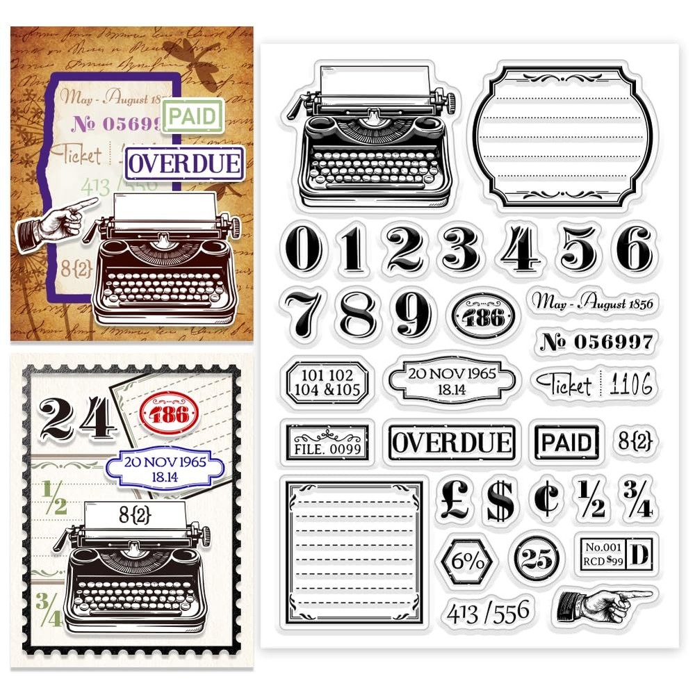 CHGCRAFT Vintage Typewriter Numbers Tags Clear Stamp Custom Silicone Clear...