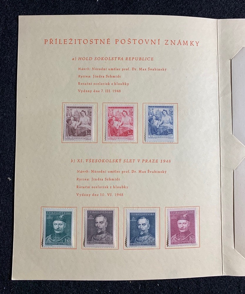 Czechoslovakia 1948: Prague Presentation Folder with 2 FDC and Stamps. MINT