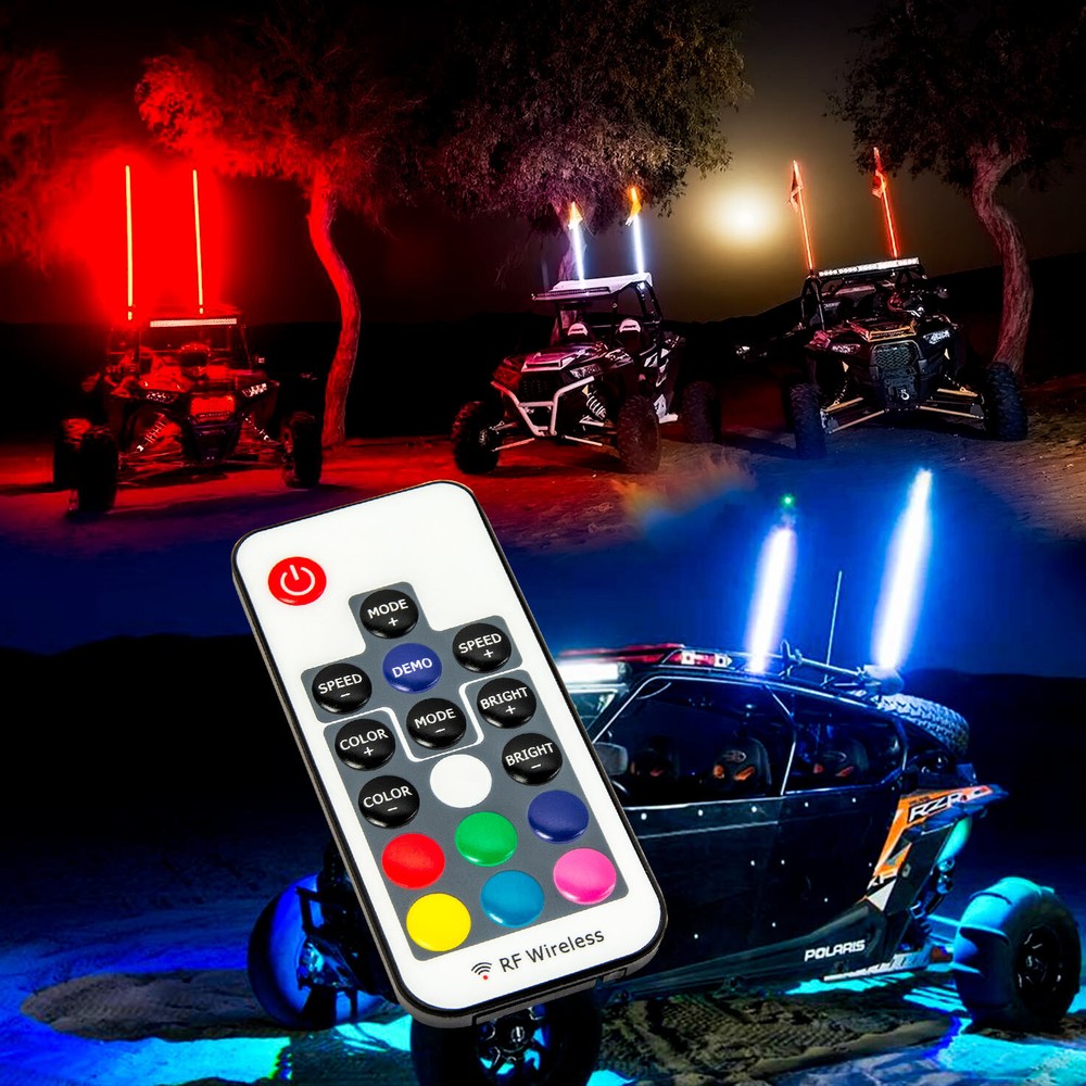 4ft Multi-Color LED Whip Light w/ Remote Control + USA Flag for Dune Buggy / ATV