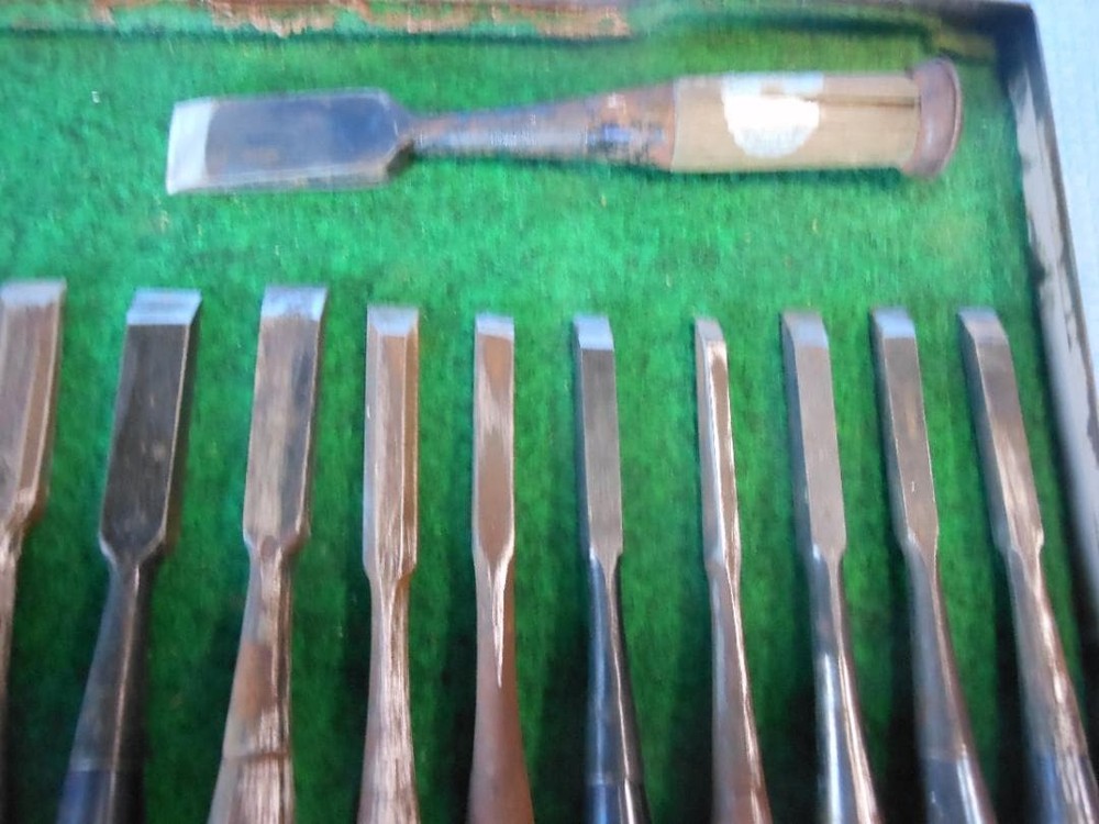 Vintage Japanese Chisel Set Tool 15 Pieces Carpentry