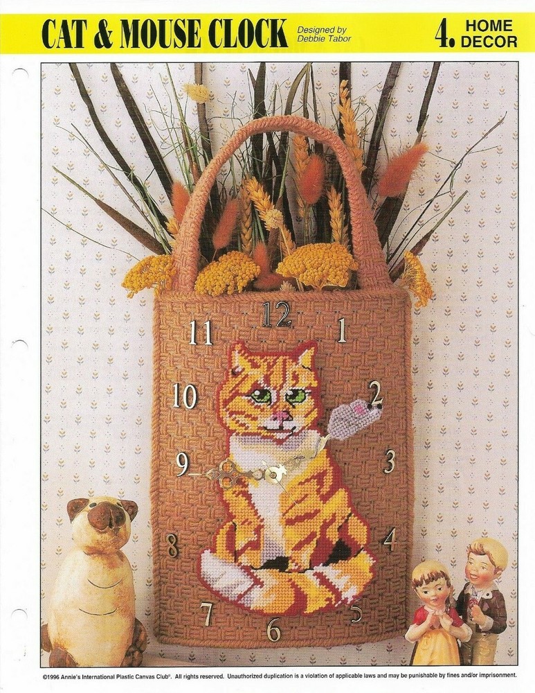 NEW CAT & MOUSE CLOCK HOME DECOR ANNIE'S PLASTIC CANVAS PATTERN INSTRUCTIONS