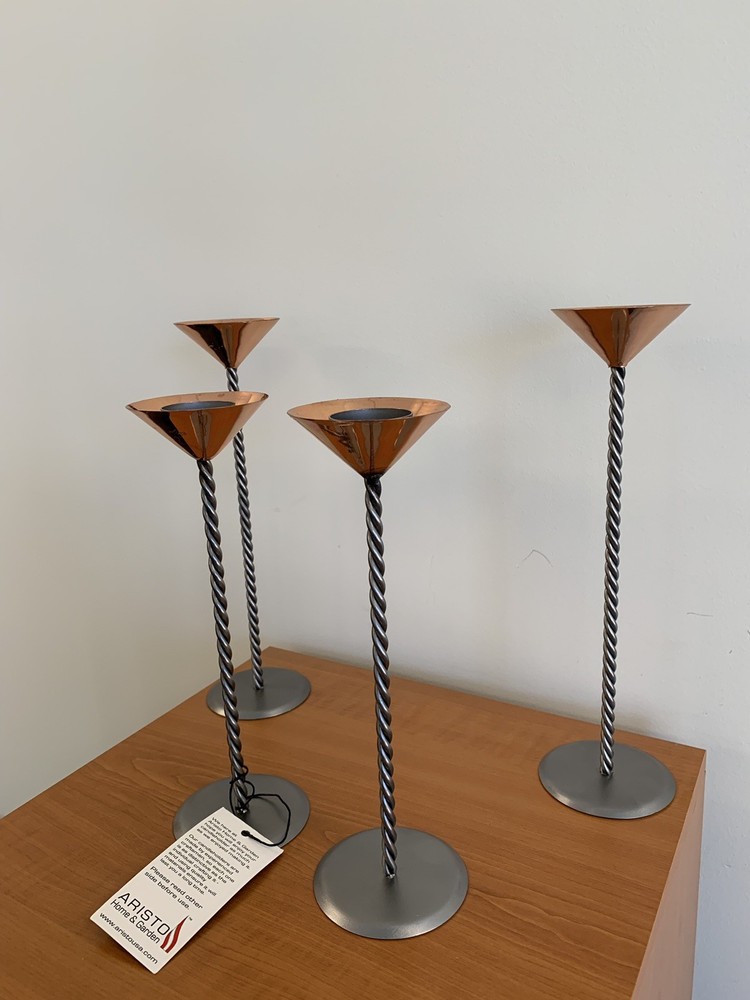 Four Copper Tea candle holders with twisted stem