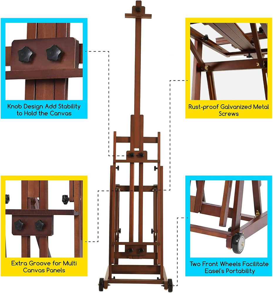 Studio H-Frame Easel -Adjustable Beech Wood Studio Art Easel, Painting Floor Eas